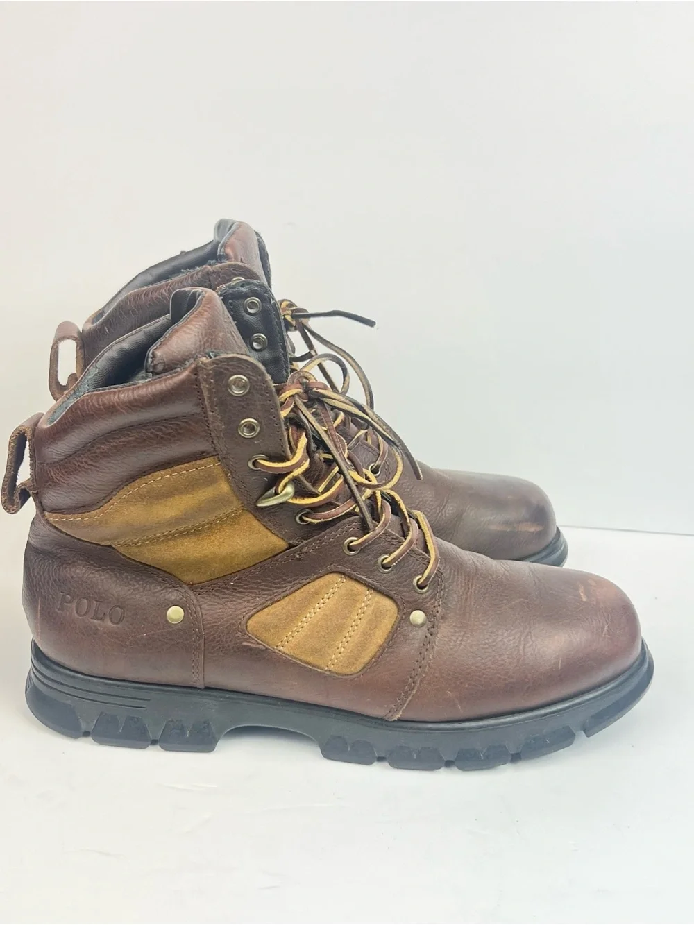 POLO RALPH LAUREN Men's 12 D Brown Tan Oiled Leather DIEGO RUGGED BOOTS